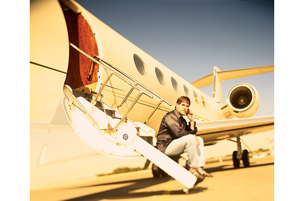 Cuban sits on the steps of his Gulfstream V jet, which he bought online for $ 40 million. In the late 1990s, he sold his business, Broadcast.com to Yahoo for $5.9 billion. 
