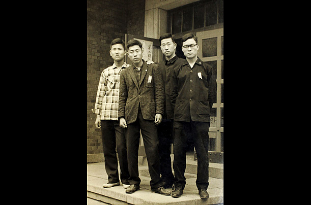 As a student at Seoul National University, Ban, second from right in this photo, excelled. He finished his undergraduate studies in 1970.

