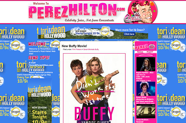 Launched in 2004, PerezHilton.com [EM] its original name was PageSixSixSix.com [EM] now attracts more than 4.8 million monthly visitor