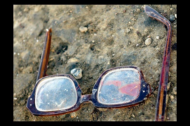 the glasses of a u.s. marine after a gunfight in ar ramadi, iraq