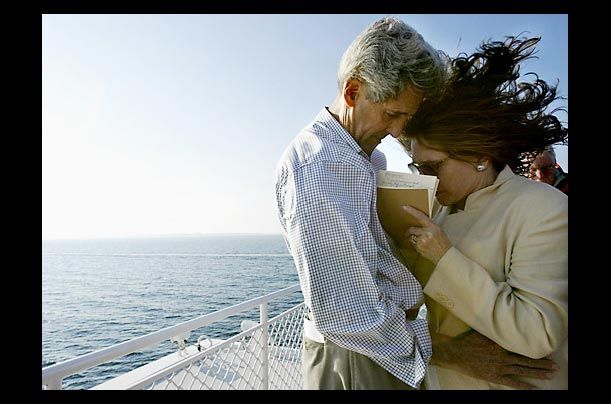 democratic presidential candidate john kerry and his wife teresa onboard lake express ferry on lake michigan
