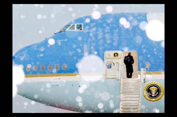 president george w. bush boards air force one on a snowy day at ottawa international airport in canada