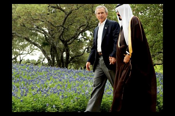 President Bush greets Saudi Crown Prince Abdullah in Crawford, Texas