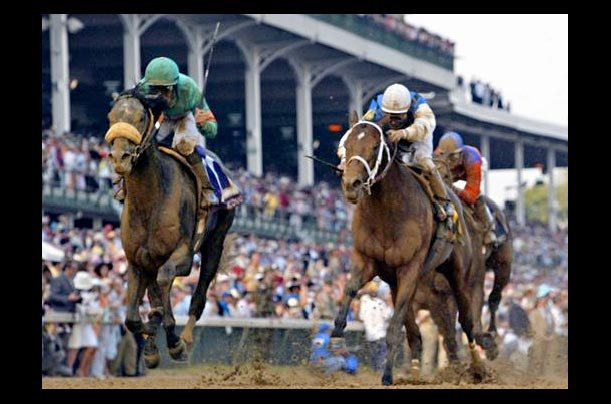 Giacomo with jockey Mike Smith, wins the 131st Kentucky Derby at Churchill Downs