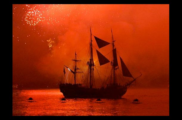 Fireworks light up the coast of Portsmouth, England