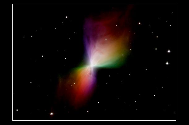 Clouds of dust and gas are ejected from a star of Boomerang Nebula in process known as bipolar outflow