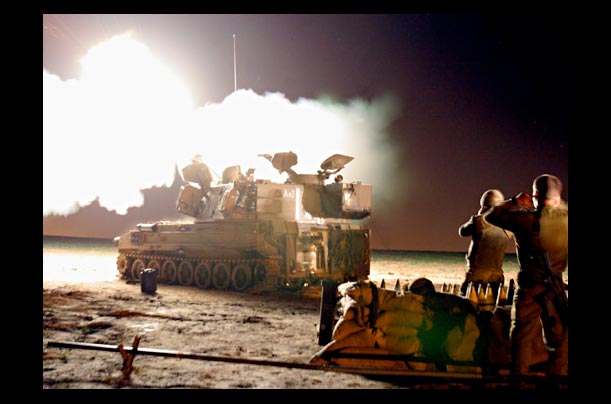 An Israeli Army artillery unit bombards the northern Gaza Strip after a deadline expired for Palestinians to evacuate