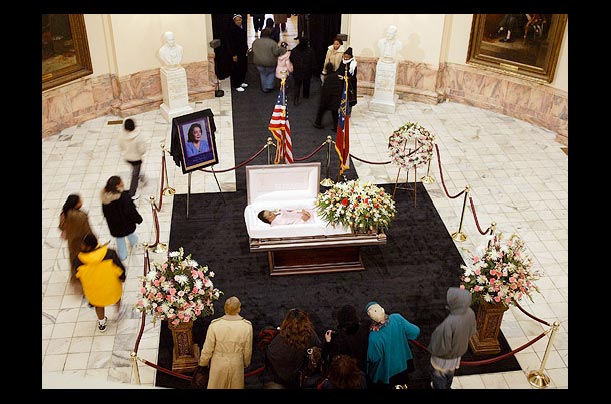 Mourners pay their final respects to civil rights leader and wife of Dr. Martin Luther King, Jr., Coretta Scott King, at the Georgia State Capital