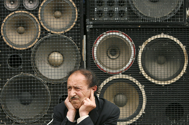 A man protects his ears in Yerevan Armenia