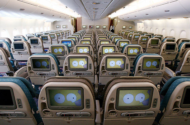 The Simpsons Lisa Simpson appears on television screens on a new Singapore Airlines Airbus A380 after its inaugural passenger flight from Singapore to Sydney, Australia.