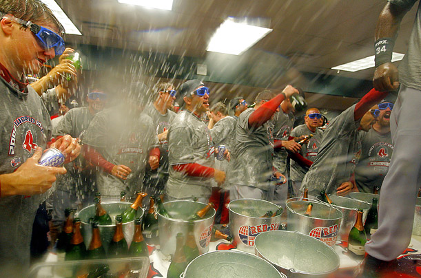 The Red Sox let the champagne fly after winning their second World Series in four years.