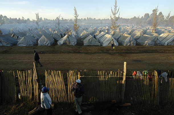Thousands of refugees who fled their homes during the post-election violence in Kenya seek shelter at a camp in Eldoret.