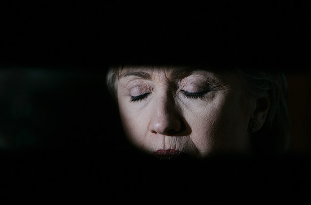Democratic presidential hopeful Senator Hillary Clinton, is seen through a crowd during a campaign stop in Old Forge, Pennsylvania.