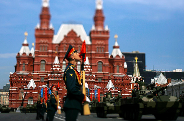 Russian military vehicles roll through Moscow's Red Square during the annual Victory Day parade. 
