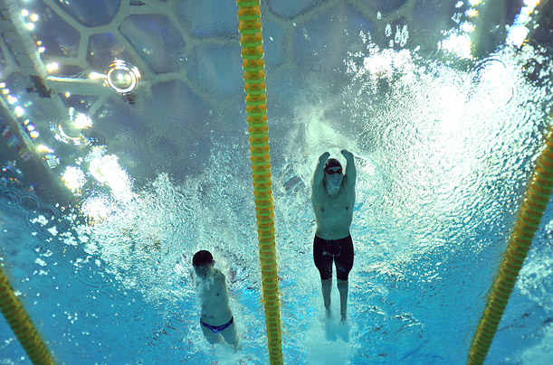 Athletes compete in the 50m Men's Butterfly at the Beijing 2008 Paralympic Games.