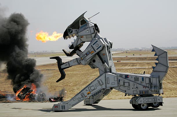 Robosaurus the Robot performs at the International Airshow at the Salinas Municipal Airport in California.
