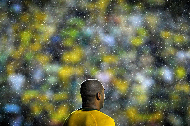 Brazil's Adriano misses a goal during the FIFA World Cup 2010