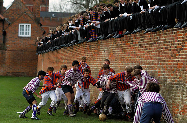 Collegers Oppidans Eton Wall Game at Eton College in England