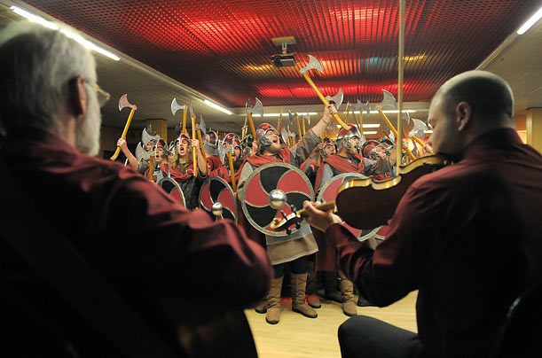 Mad Men
The Viking Jarl Squad join musicians to celebrate the annual Up Helly Aa Festival, in Lerwick, Shetland Islands, Scotland.