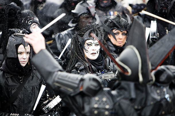 Armored
Carnival-goers pass through the center of Maastricht, Netherlands.