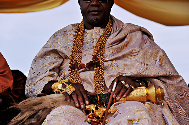 A king of the Ivory Coast wears ceremonial attire as he attends the coronation of Ugandan King Oyo Nyimba Kabamba Iguru Rukidi IV in Fort Portal, Uganda.