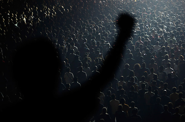The audience reacts to a performance by the guitarist Slash, formerly of Guns 'n' Roses, in Jakarta, Indonesia.