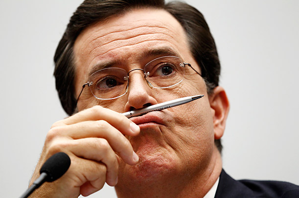 Funny Business

Stephen Colbert, host of Comedy Central's <i>The Colbert Report</i>, balances a pen on his mouth as he testifies before the Immigration, Citizenship, Refugees, Border Security, and International Law Subcommittee