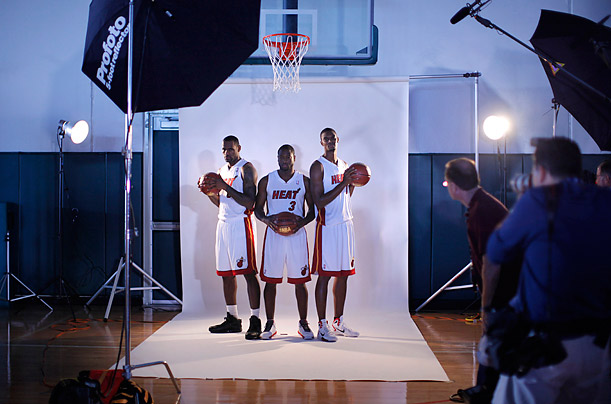 The Squeam Team

The Miami Heat's LeBron James, left, Dwyane Wade, center, and Chris Bosh pose for a picture during the Miami Heat media day in Miami, Florida.