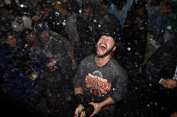 Champions

San Francisco Giants' Cody Ross sprays champagne after the team won the World Series against the Texas Rangers in Arlington, Texas.
