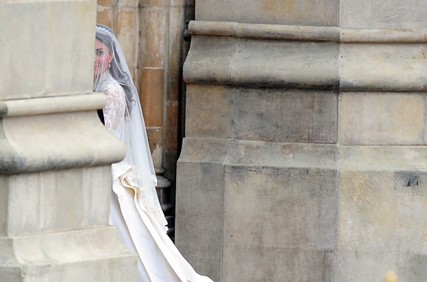 Kate Middleton arrives at Westminster Abbey for her marriage to Prince William, in London.