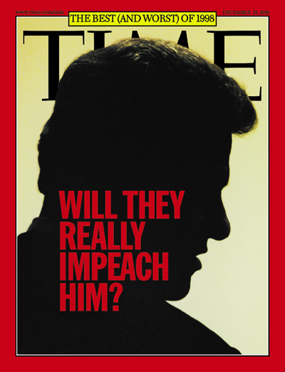 THEY REALLY DO IT? with a silhouette of Pres. Bill Clinton. Photograph for TIME by Cynthia Johnson.