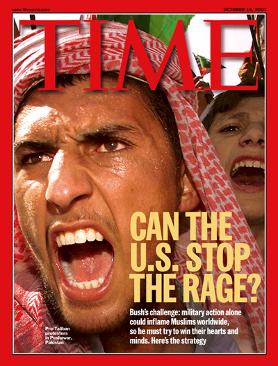 A photograph showing angry Muslim men.