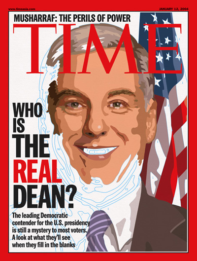 A partly finished illustration showing Howard Dean.