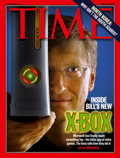 A photograph of Bill Gates and an X Box.