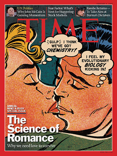 An illustration of a man and woman kissing.
