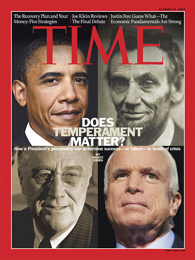 Split-screen of Barack Obama, Abraham Lincoln, Franklin Roosevelt and John McCain