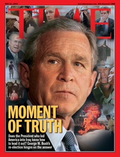 A photomontage of George W. Bush.