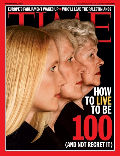 A picture showing age progression in three women.