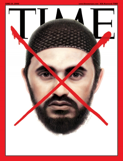 A picture of Abu Mousab al-Zarqawi crossed out with a red x.