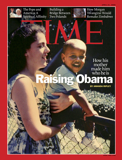 A childhood photo of Obama being held by his mother