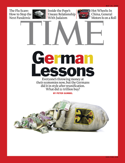 photo illustration of a bag full of german money