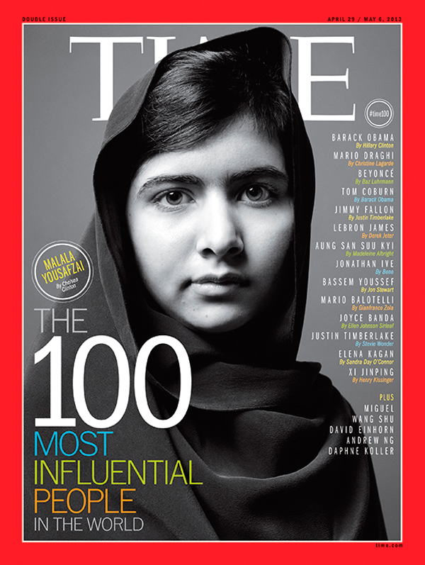 B/W photographs of Malala Yousafzai, Jay Z, Li Na, Aamir Khan and Elon Musk