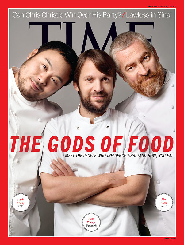 portraits of three famous chefs: David Chang, René Redzepi and Alex Atala