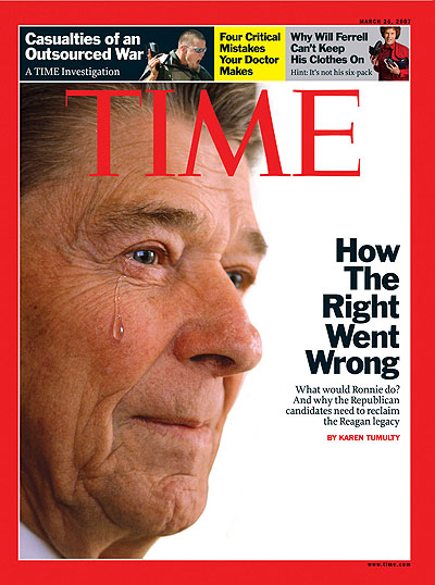 Close up photo of Ronald Reagan with a tear running down his cheek