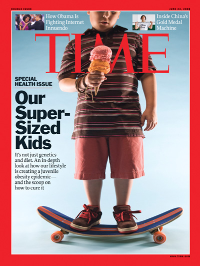 Fat kid holding ice cream cone on a sunken skateboard.