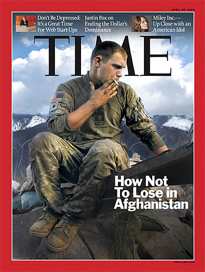 A U.S. soldier smokes a cigarette in Afghanistan.