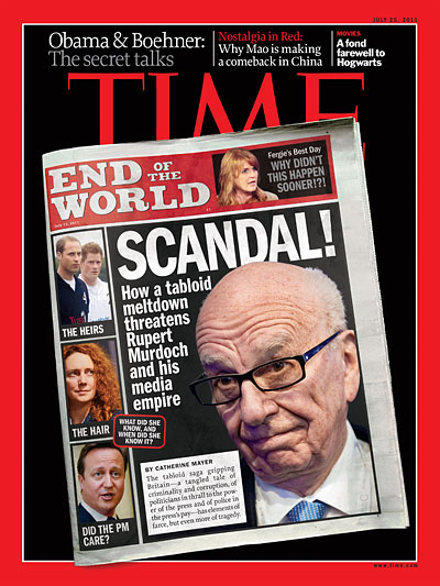Photo illustration of a News of the World cover with Rupert Murdoch's headshot