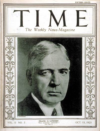 TIME Magazine Cover: Frank O. Lowden -- Oct. 15, 1923