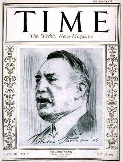 TIME Magazine Cover: Sir James Craig -- May 26, 1924