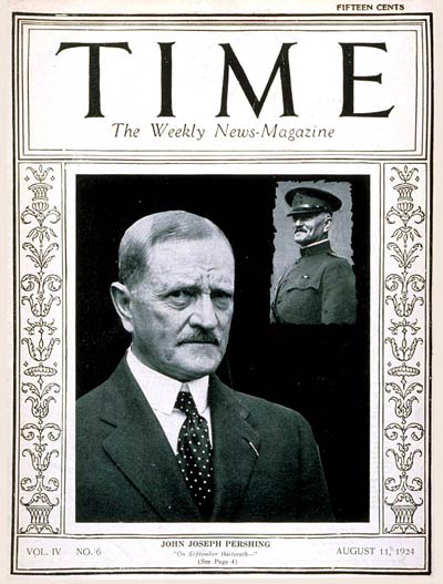 American General John J. Pershing today and Inset: during World War I